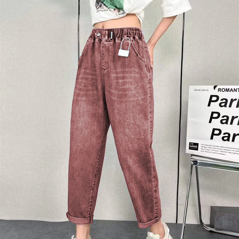 牛仔褲男女款高腰大碼鬆緊腰哈倫褲 牛仔褲男女款高腰大碼鬆緊腰哈倫褲