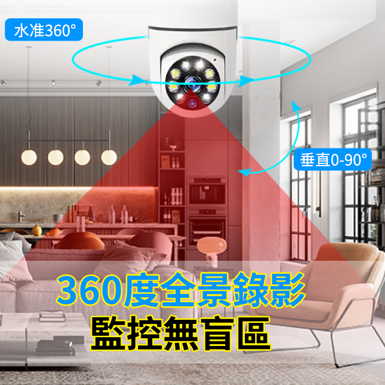 【能用十年】360度全彩夜視燈泡攝像頭，移動偵測，紅外夜視，10秒安裝 手機遠程，看家看店不用愁，雙向語音對講，日夜全彩監控，免佈線10秒安裝，出門在外放心安心