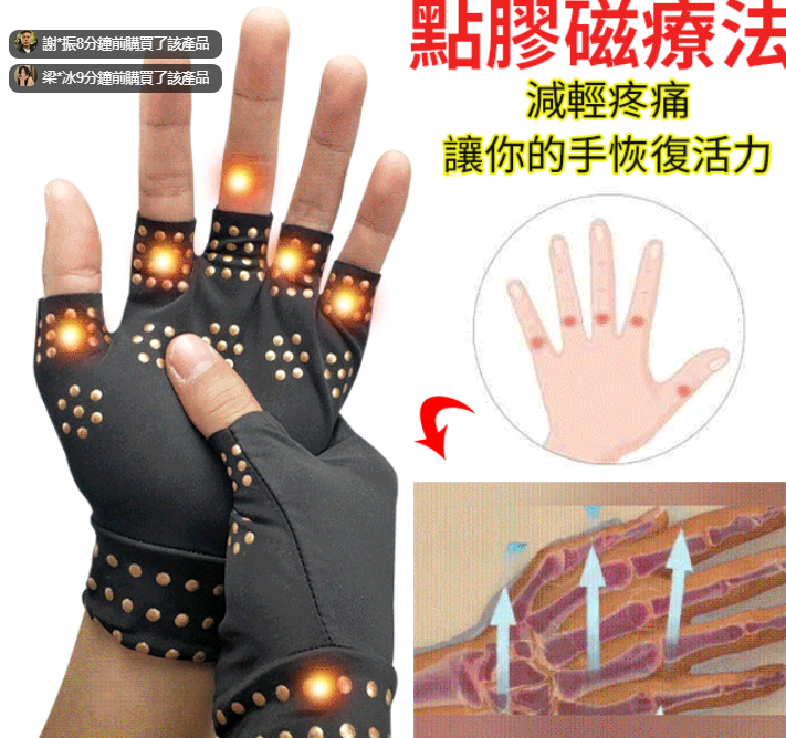 年末感恩季【日本進口】人體工學設計磁療點膠手套 離子結合舒緩腫脹 緩解疼痛 矯正骨頭 每天戴一戴 輕鬆解決手指關節痛，腱鞘炎，預防各種手部疾病